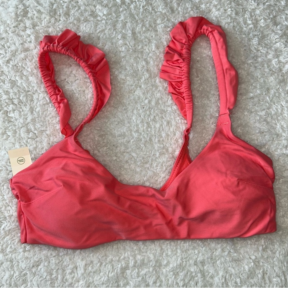 Aerie Ruffle Scoop Bikini Top Medium Pink NEW
